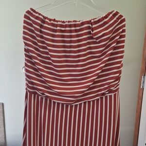 Absolutely Rust and White Striped Strapless Maxi Dress